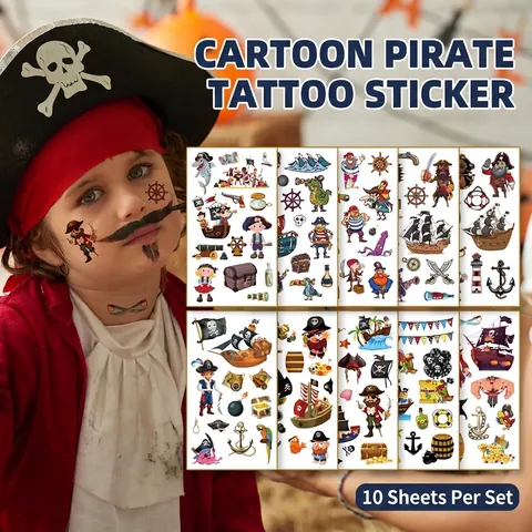 Kinder Cartoon Piraten Temporäre Tattoo Aufkleber Wasserdicht Nautisches Thema Body Art Aufkleber Für Geburtstag Party Geschenke