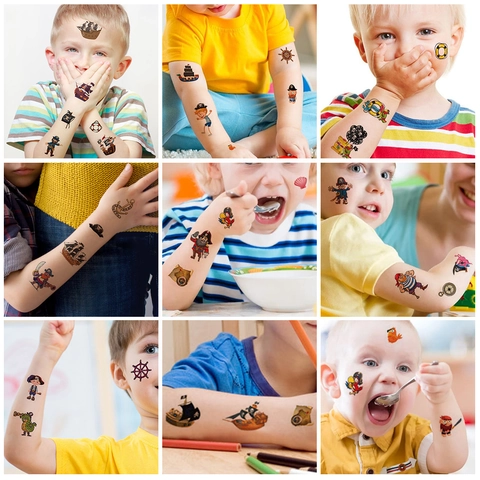 Kinder Cartoon Piraten Temporäre Tattoo Aufkleber Wasserdicht Nautisches Thema Body Art Aufkleber Für Geburtstag Party Geschenke