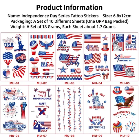 Unabhängigkeitstag Temporäre Tattoo Aufkleber Wasserdicht Patriotisch US Flagge Freiheitsstatue Für Feiertags Party