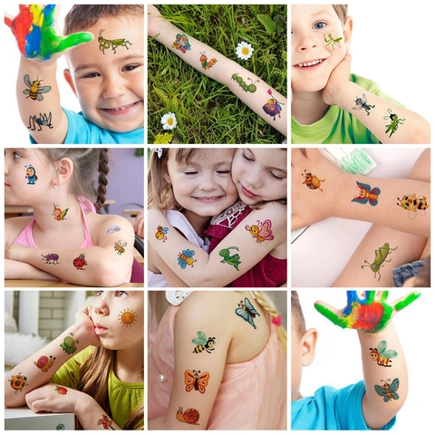 10 Fogli Tatuaggi Temporanei Insetti Cartoni Animati Per Bambini Impermeabili Resistenti Al Sudore Farfalla Ape Coccinella Arte Del Corpo Per Festa Di Compleanno