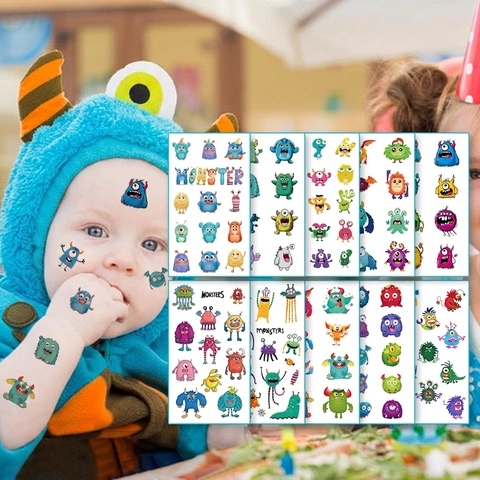 Temporary Tattoo Stickers Waterproof Cartoon Little Monster Cute For Kids Body Face Art Party Favors