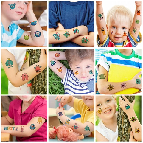 Temporary Tattoo Stickers Waterproof Cartoon Little Monster Cute For Kids Body Face Art Party Favors