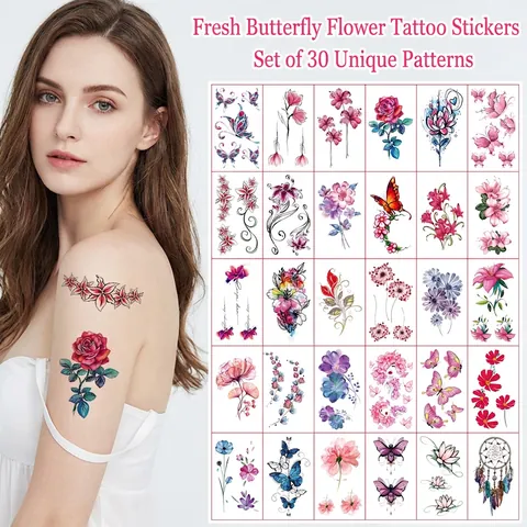 Adesivi Per Tatuaggi Temporanei Farfalla Fiore Impermeabile Arte Del Corpo Decorazione Della Pelle