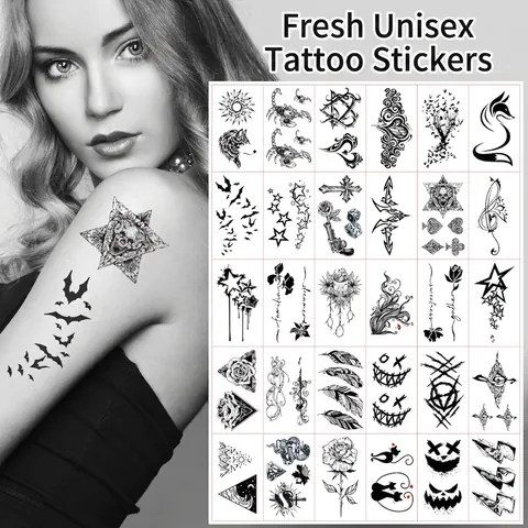 Waterproof Temporary Tattoo Stickers Disposable Body Art Stickers Dark Fresh Sketch Animal Flower Geometric For Men Women Teens
