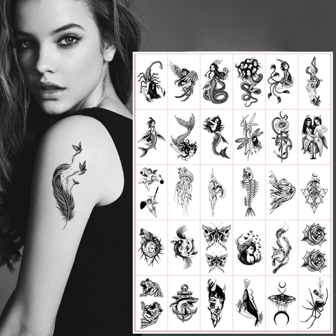 Waterproof Temporary Tattoo Stickers Disposable Body Art Stickers Dark Fresh Sketch Animal Flower Geometric For Men Women Teens