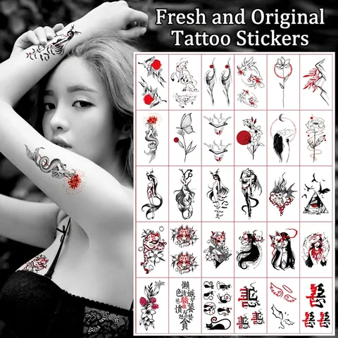 Temporary Tattoo Stickers Waterproof Sweatproof Japanese Style Fox Mask Flower Dark Mermaid Body Art Unisex
