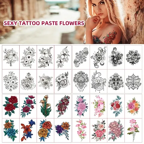 Tatuaggi Temporanei Fiore Mandala Schizzo Impermeabile Resistente Al Sudore Body Art Sexy Per Donne Uomini