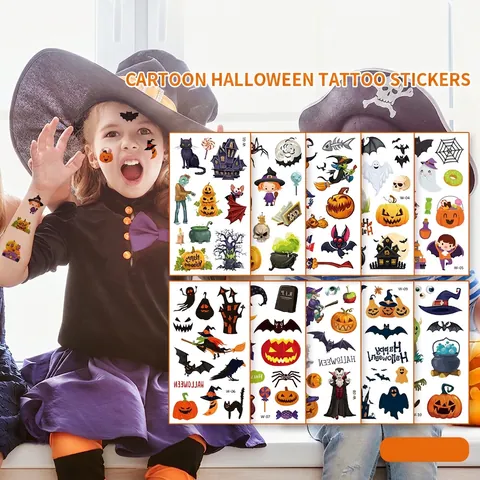 Pegatinas Tatuajes Temporales Halloween Impermeable Transferencia Calabaza Fantasma Bruja Cicatrices Divertido Fiesta Niños