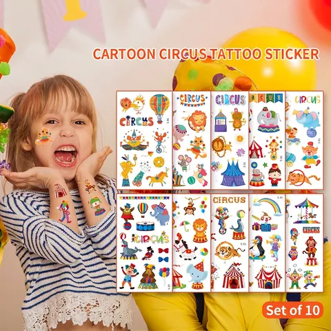 Tatuaggi Temporanei Circo Adesivi Impermeabile Cartone Animato Animale Pagliaccio Modelli Per Bambini Festa Compleanno