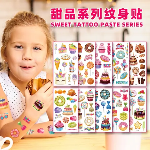 Tatuaggi Temporanei Impermeabili Dessert Dolci Tema Cartoni Animati Festa Di Compleanno Adesivi Body Art Per Bambini