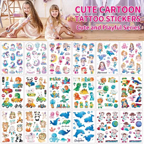 Temporary Tattoo Stickers For Children Waterproof Cartoon Unicorn Dinosaur Mermaid Animals Body Art For Kids Party