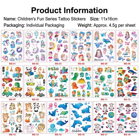 Temporary Tattoo Stickers For Children Waterproof Cartoon Unicorn Dinosaur Mermaid Animals Body Art For Kids Party