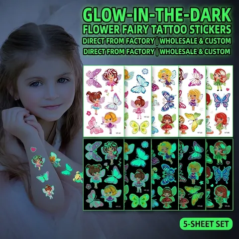 Pegatinas De Tatuajes Temporales Luminosos Impermeables Glow In The Dark Hada De Flores Mariposa Arte Corporal Para Niños Niñas
