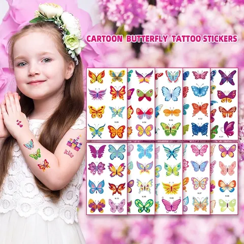 Adesivi Per Tatuaggi Temporanei Impermeabili Farfalla Cartone Animato Carino Body Art Per Bambini Ragazze Festa
