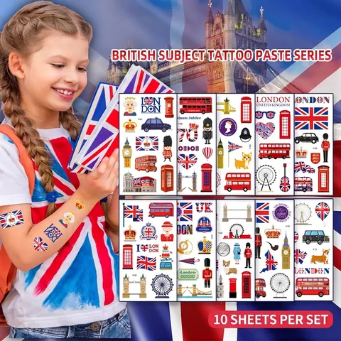 London Thema Temporäre Tattoo Aufkleber Wasserdicht Union Jack Wahrzeichen Muster Körperkunst Für Party