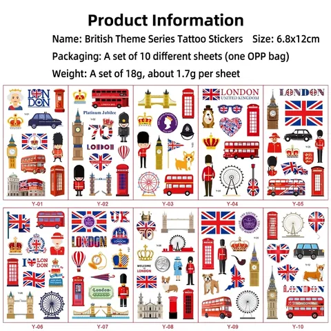 London Thema Temporäre Tattoo Aufkleber Wasserdicht Union Jack Wahrzeichen Muster Körperkunst Für Party