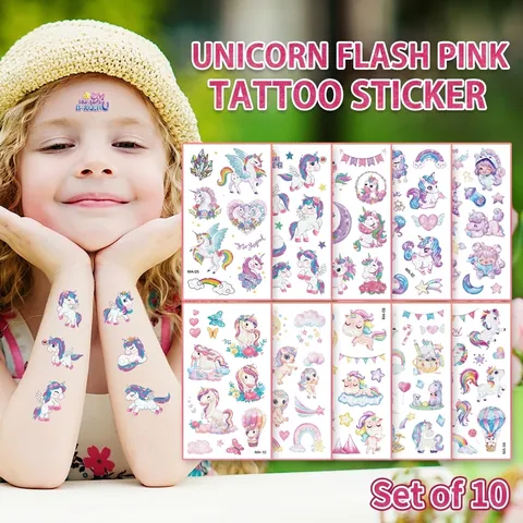 Adesivi Per Tatuaggi Temporanei Per Bambini Glitter Impermeabile Unicorno Arcobaleno Per Feste Di Ragazze Decorazione