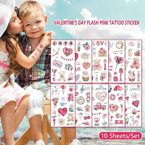 Tatuaggi Temporanei Glitterati Per San Valentino Cuore Amore Orsacchiotto Adesivi Per Body Art Impermeabili Per Bambini Coppie