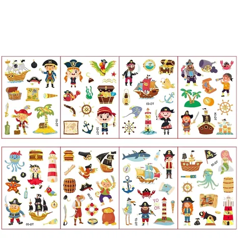 Tatuajes Temporales De Piratas Para Niños Estampado Oro Impermeable Barco Pirata Cofre Del Tesoro Pegatinas De Tatuaje