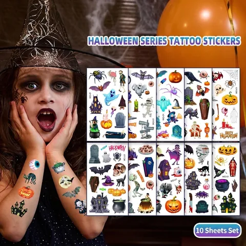 Halloween Temporäre Tattoo Aufkleber Für Kinder Cartoon Kürbis Geist Fledermaus Spinne Wasserdicht Body Art Für Party Deko