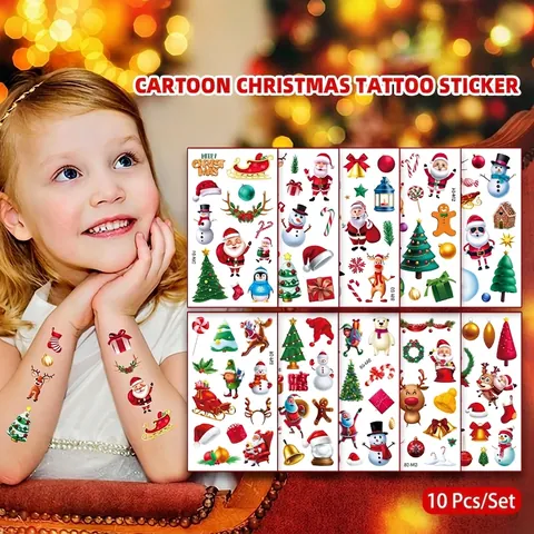 Tatuaggi Temporanei Di Natale Per Bambini Impermeabile Cartone Animato Babbo Natale Pupazzo Di Neve Renna Modello Regalo Di Festa