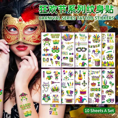 Tatuaggi Temporanei Mardi Gras Adesivi Impermeabile Arte Corporea Viso Carnevale Festival Accessori Costume Per Adulti Bambini