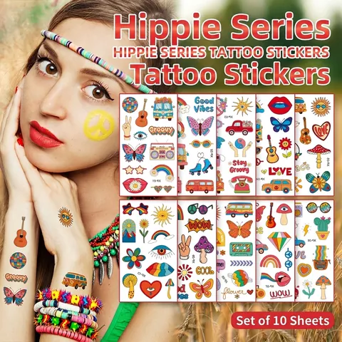 Hippie Temporary Tattoo Stickers Waterproof Retro Boho Peace Love Patterns For Party Music Festival Men Women