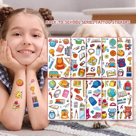 Pegatinas Tatuajes Temporales Impermeable Regreso Clases Dibujos Animados Educativo Niños Niñas Transferencia Agua Arte De Piel