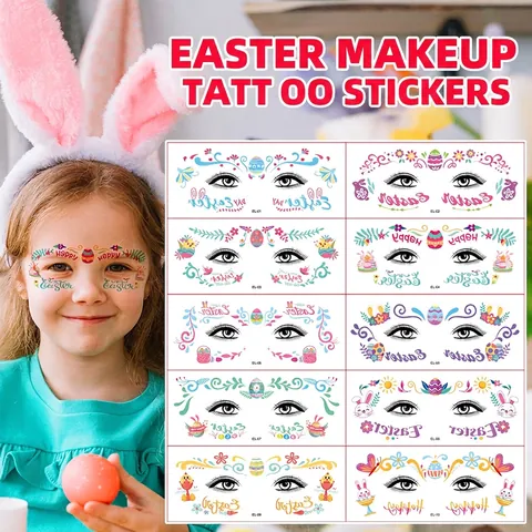 Tatuaggi Temporanei Viso Pasqua Impermeabile Colorato Motivi Coniglio Uova Per Trucco Festa Bambini Accessorio