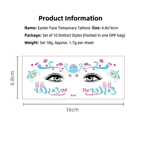 Tatuaggi Temporanei Viso Pasqua Impermeabile Colorato Motivi Coniglio Uova Per Trucco Festa Bambini Accessorio