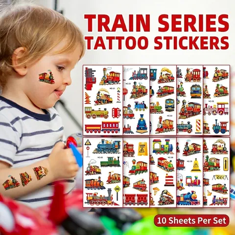 Adesivi Per Tatuaggi Temporanei Per Bambini Serie Treno Impermeabile Resistente Al Sudore Cartone Animato Arte Del Corpo Viso