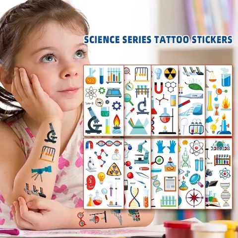 Tatuajes Temporales Para Niños Experimento Científico Impermeable Dibujos Animados Laboratorio Pegatinas Educativas