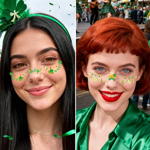 Tatuajes Temporales de Cara para el Día de San Patricio Trébol Arcoíris Pecas Pegatinas para Maquillaje de Fiesta Irlandesa