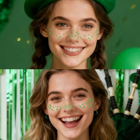 Tatuajes Temporales Faciales San Patricio Pegatinas Pecas Trébol Verde Para Maquillaje Fiesta Irlandesa Decoración
