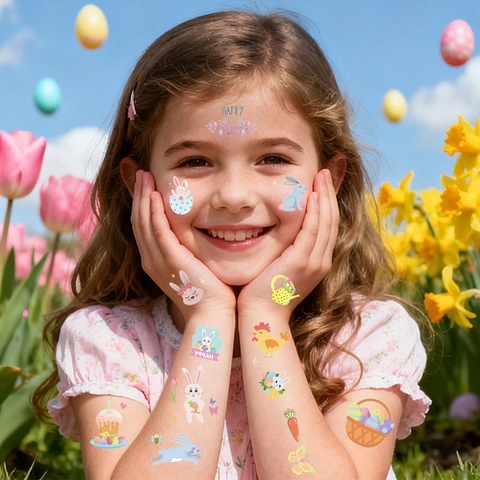 Ostern Temporäre Tattoos Aufkleber Cartoon Hase Ei Küken Muster Wassertransfer Für Feiertagsparty Kinder Körperkunst Deko