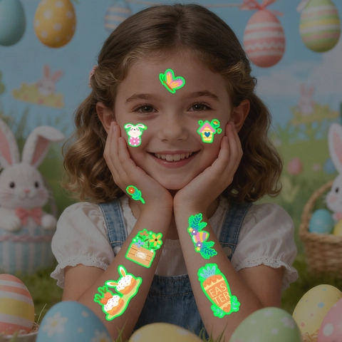 Tatuaggi Temporanei Di Pasqua Luminosi Al Buio Per Bambini Adesivi Con Motivo Coniglio Uovo Pulcino Per Festa Di Vacanza