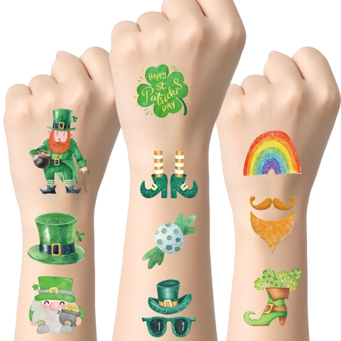 Temporäre Tattoos St. Patrick's Day Wasserdicht Kleeblatt Kobold Gesicht Körper Aufkleber Irische Party Deko