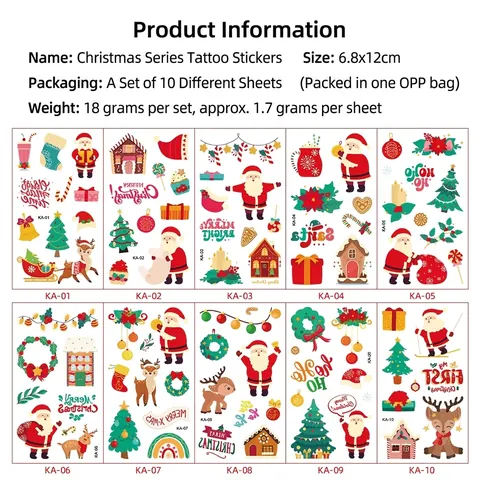 Christmas Temporary Tattoo Stickers Cartoon Santa Claus Reindeer Waterproof Body Art For Kids Holiday Party Decoration