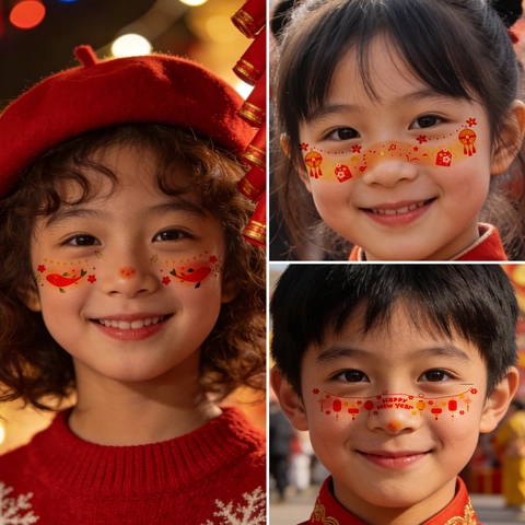 Adesivi Tatuaggi Viso Capodanno Cinese Bambini Trasferimento Acqua Lanterna Rossa Tradizionale Motivo Koi Blush Per Festa