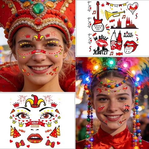 Keulen Carnaval Tijdelijke Tatoeage Stickers Gezicht Lichaam Make-up Voor Festival Feest Clown Masker Silhouetten