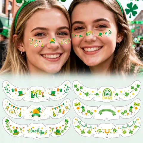 Tatuajes Temporales de Cara para el Día de San Patricio Trébol Arcoíris Pecas Pegatinas para Maquillaje de Fiesta Irlandesa