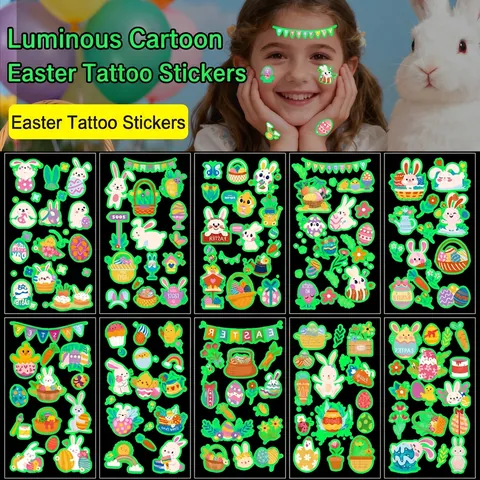 Tatuaggi Temporanei Di Pasqua Luminosi Al Buio Per Bambini Adesivi Con Motivo Coniglio Uovo Pulcino Per Festa Di Vacanza