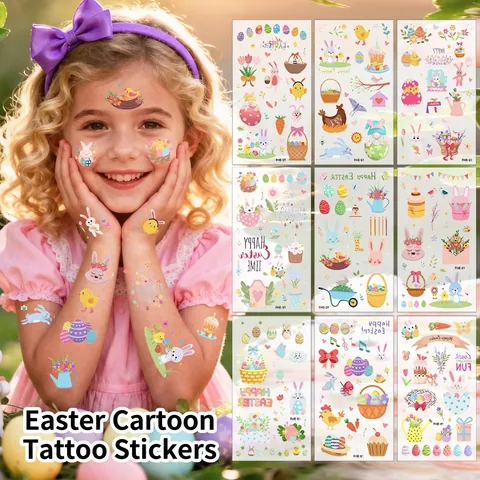 Ostern Temporäre Tattoos Aufkleber Cartoon Hase Ei Küken Muster Wassertransfer Für Feiertagsparty Kinder Körperkunst Deko