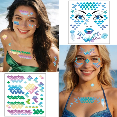 Kids Temporäre Gesichtstattoos Wasserfeste Cartoon Meerjungfrau Einhorn Schmetterling Aufkleber Für Party Cosplay Deko