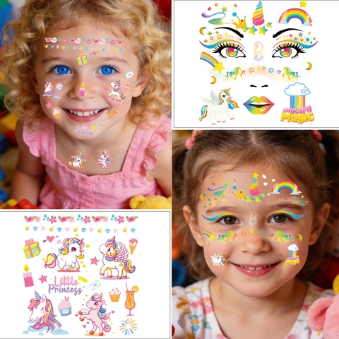 Tatuaggi Temporanei Per Viso Bambini Adesivi Colorati Unicorno Sirena Farfalla Per Decorazione Festa Di Compleanno Carnevale