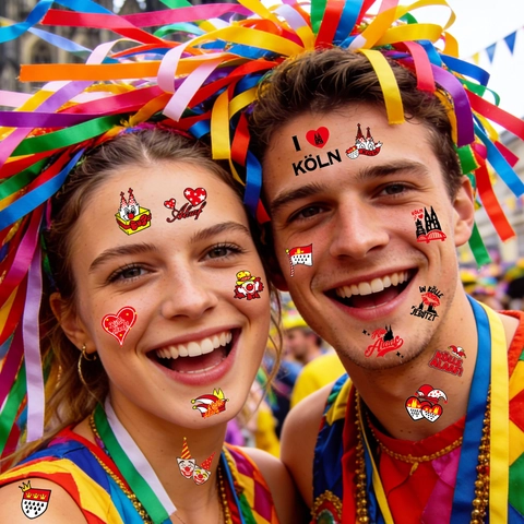 Keulen Carnaval Tijdelijke Tatoeages Waterdicht Kleurrijk Clown Kathedraal Patroon Festival Feest Lichaam Gezicht Kunst Stickers