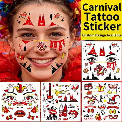 Keulen Carnaval Tijdelijke Tatoeage Stickers Gezicht Lichaam Make-up Voor Festival Feest Clown Masker Silhouetten