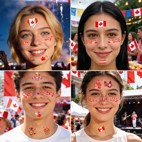 Tatuaggi Temporanei Bandiera Canada Foglia Di Acero USA Giorno Dell'Indipendenza Adesivi Facciali Impermeabile Patriottico Carnevale Per Viso Corpo
