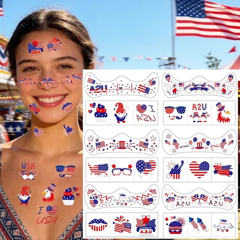 Adesivi Per Tatuaggi Temporanei Bandiera USA Trasferimento Acqua Arte Del Corpo Viso Per Celebrazione Giorno Indipendenza Luglio