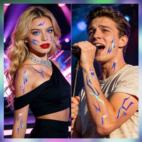 Adesivi Per Tatuaggi Temporanei Con Motivo A Fulmine Laser Viola Olografico Decalcomanie Per Body Art Per Festival